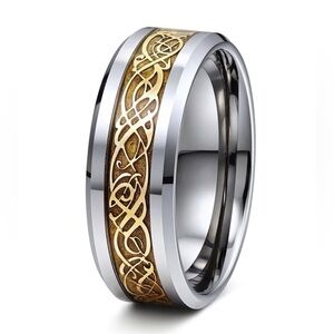 Celtic Knot Inlay Ring | Silver Gold Two Tone Stainless Steel Band